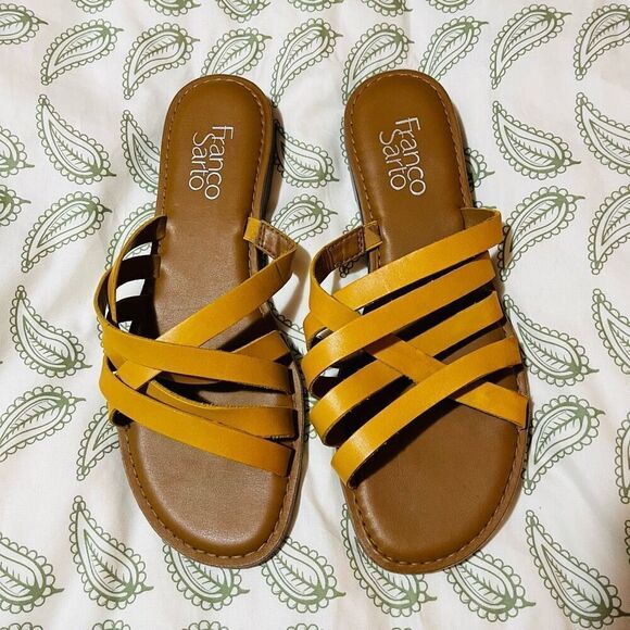 Franco Sarto Graceleigh Mustard Yellow Strappy Sandals Pull On Slides 8 - Picture 4 of 14